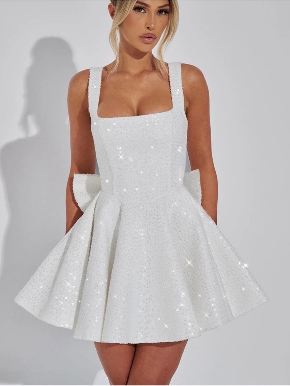 White Mini Dress with Square Neckline